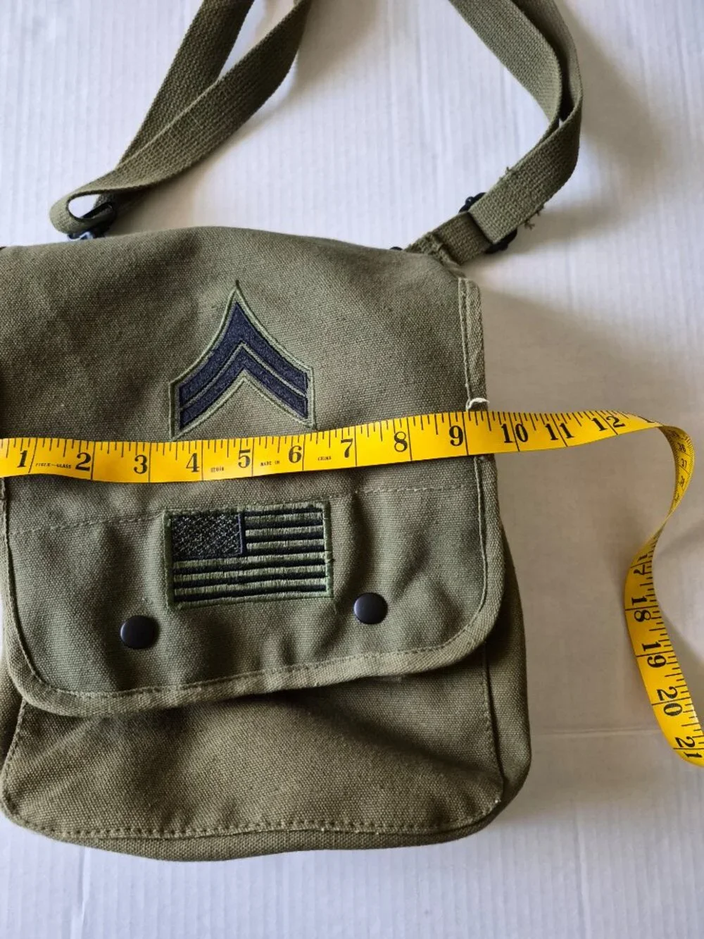 Canvas Map Case Army Green Shoulder Bag with Military Patches